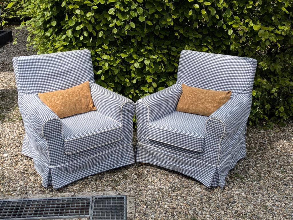 IKEA Jennylund fauteuil - Geruit blauw/wit, Huis en Inrichting, Fauteuils, Ophalen, Gebruikt, 75 tot 100 cm, Landelijk, Klassiek