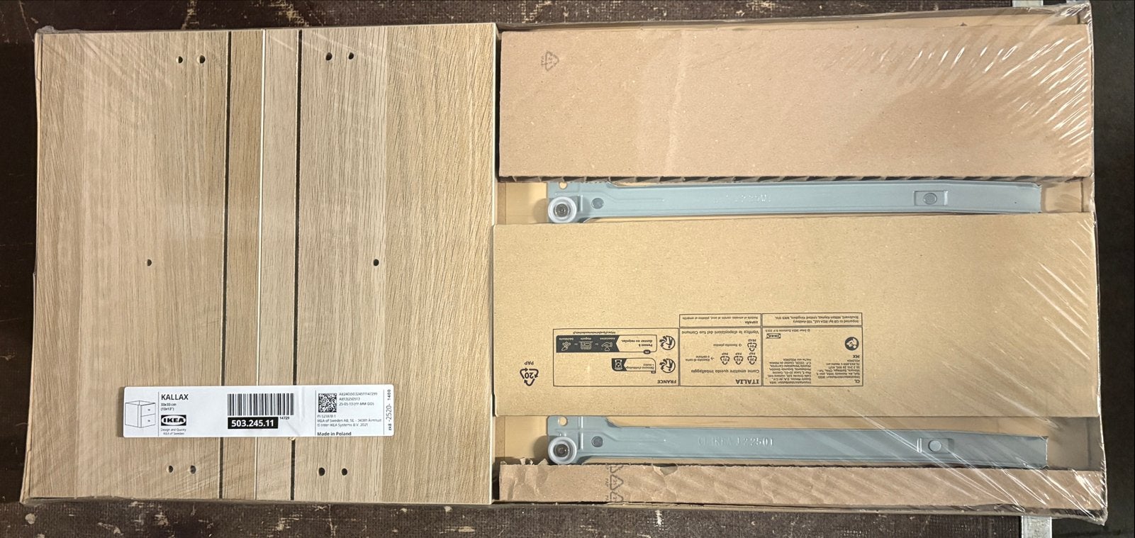 Nieuw IKEA Kallax 2-ladenblok eikenhout, nog in verpakking, 1 of 2 laden, Ophalen, Nieuw, Eikenhout