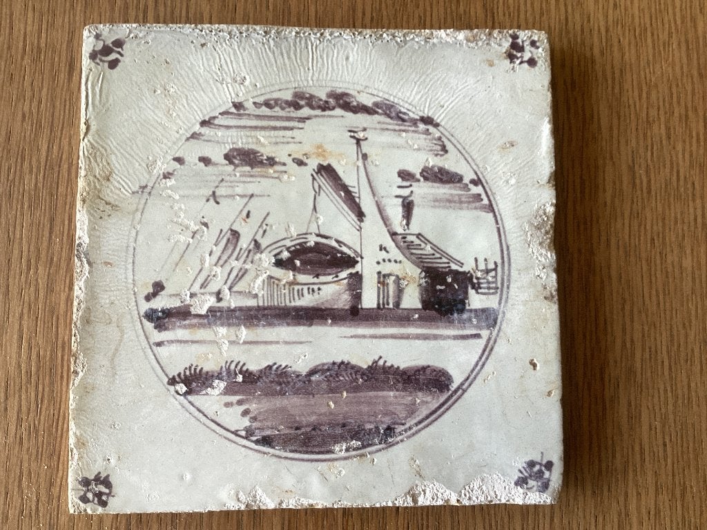 Delfs witje mangaan cirkeltegel landschap spinnenkop, Ophalen of Verzenden