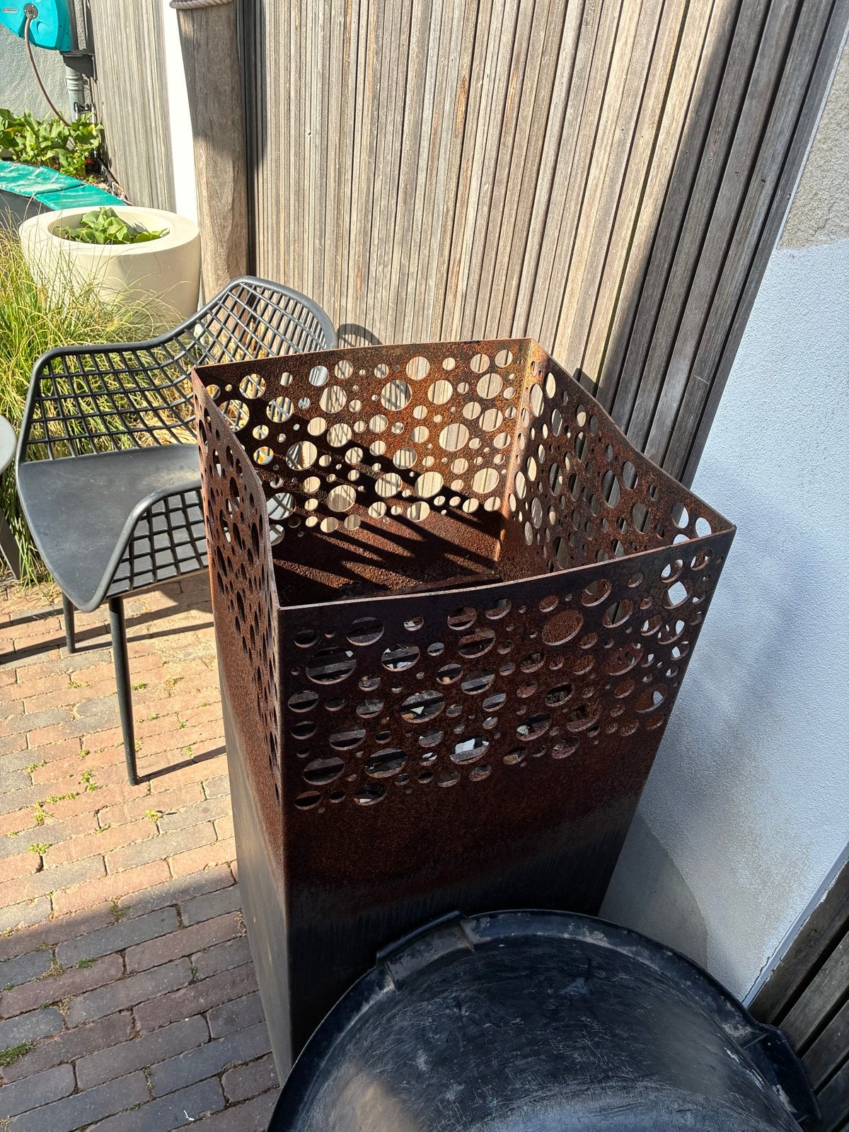 Vuurkorf vuurzuil 3mm staal met wielen, Tuin en Terras, Vuurkorven, Ophalen of Verzenden, Gebruikt, Vuurkorf