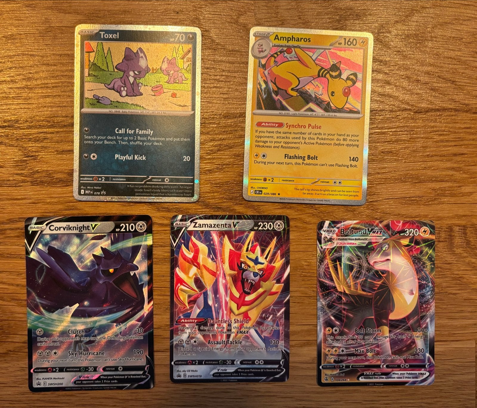 Pokémon Kaarten Bundel: Toxel, Ampharos, Corviknight V, Zama, Ophalen of Verzenden, Nieuw, Meerdere kaarten