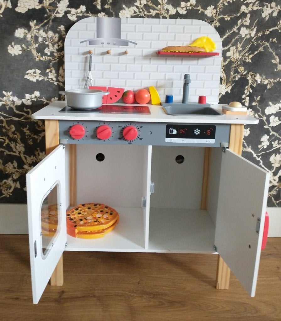 Houten speelkeuken met accessoires, Kinderen en Baby's, Speelgoed | Speelkeukens, Ophalen, Zo goed als nieuw, Hout, Speelkeuken
