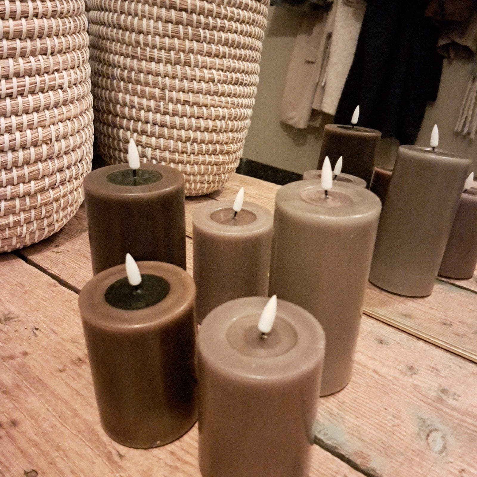 Deluxe LED kaarsen: 2x bruin, 3x taupekleur, Gebruikt, Bruin, Overige merken, Was