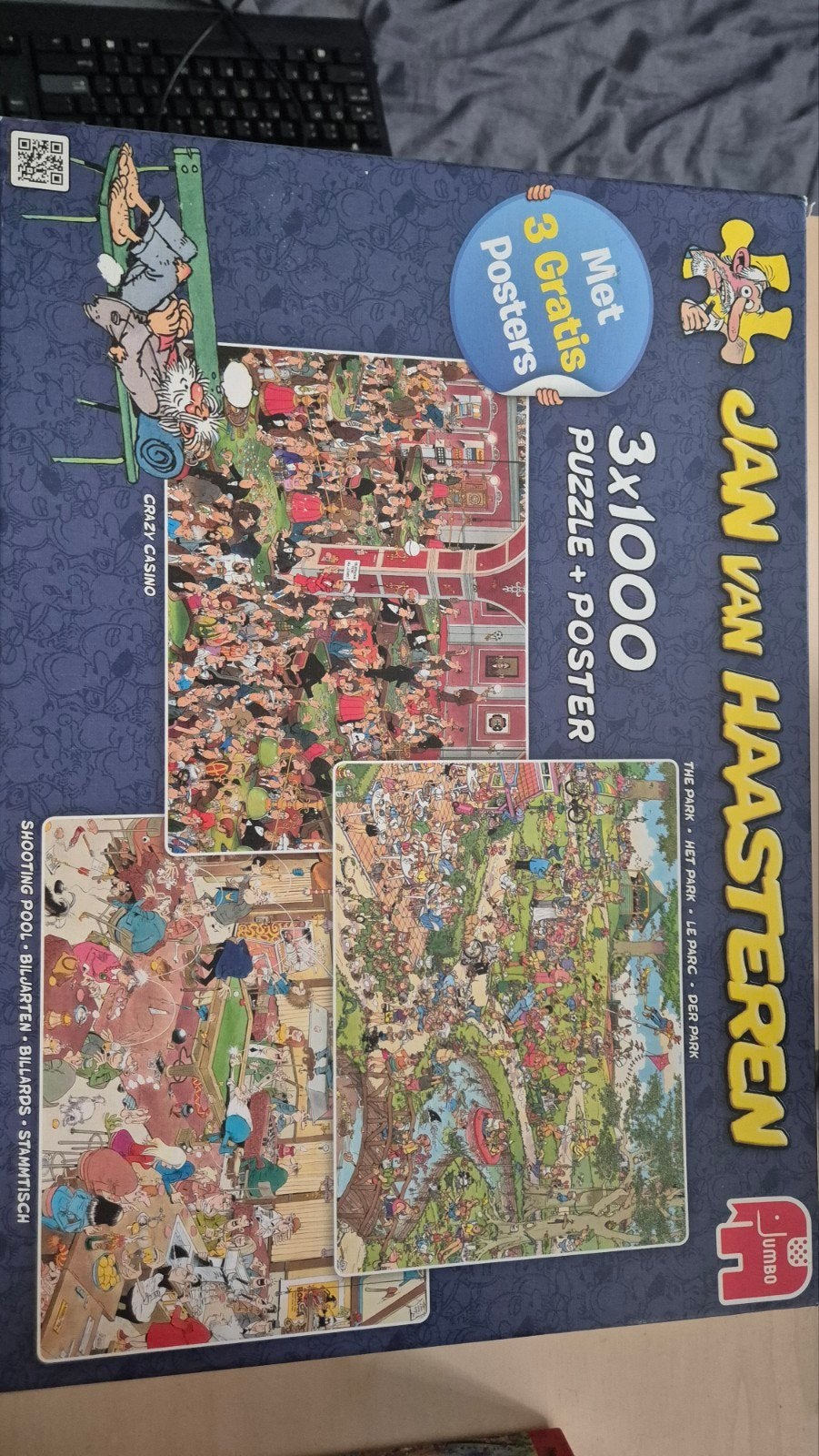jan van Haasteren puzzel 3x 1000 stukjes crazy casino,, Ophalen, 500 t/m 1500 stukjes, Gebruikt