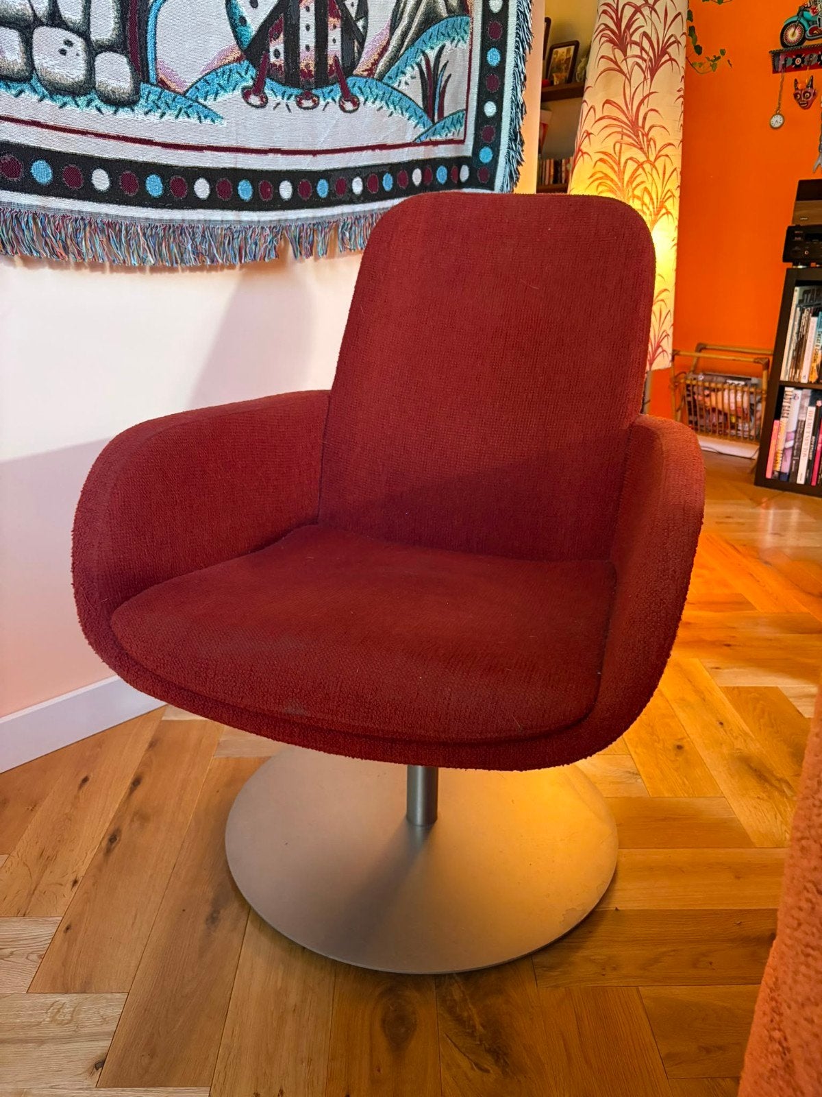 Vintage Design Stoel - Oranje/Rood Bekleed op Draaivoet, Ophalen, Gebruikt, Stof, Eén