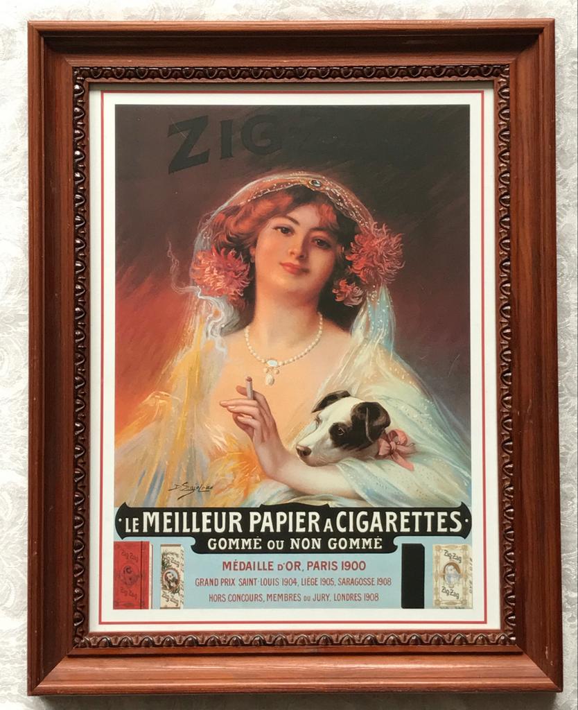 Vintage Zig-Zag Sigarettenpapier Reclame Poster In Lijst, Minder dan 50 cm, Ophalen of Verzenden, Zo goed als nieuw, Minder dan 50 cm