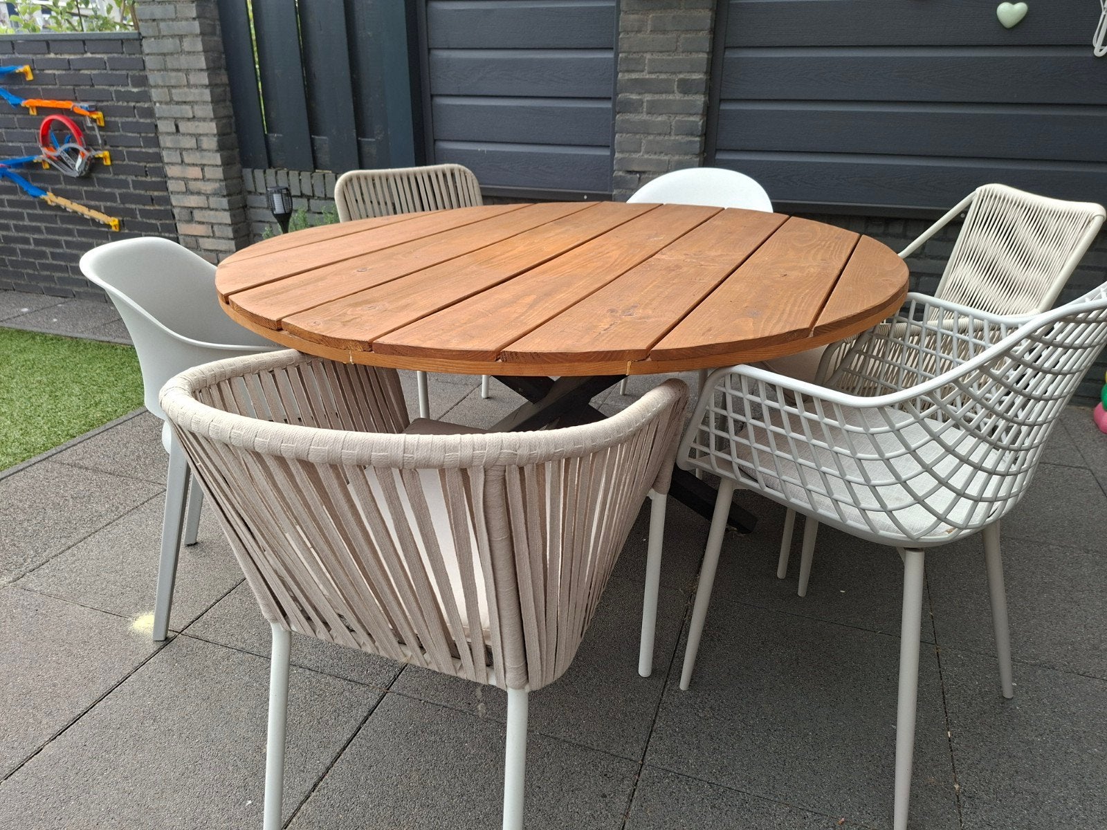 tuinset, ronde tuintafel incl. 6 stoelen, Tuin en Terras, Ophalen, Eettafel, 6 zitplaatsen, Zo goed als nieuw