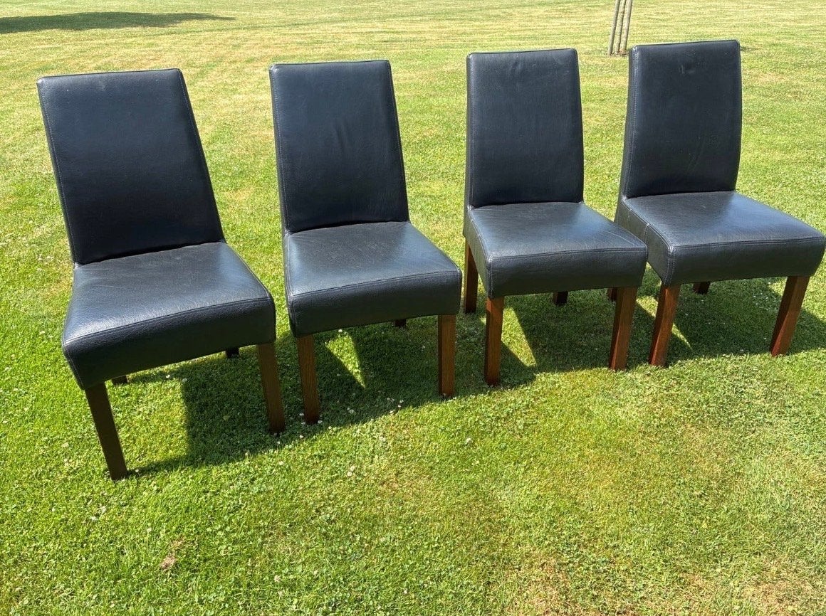 4 Robuuste Zwarte Eetkamerstoelen, Huis en Inrichting, Ophalen, Gebruikt, Zwart, Leer