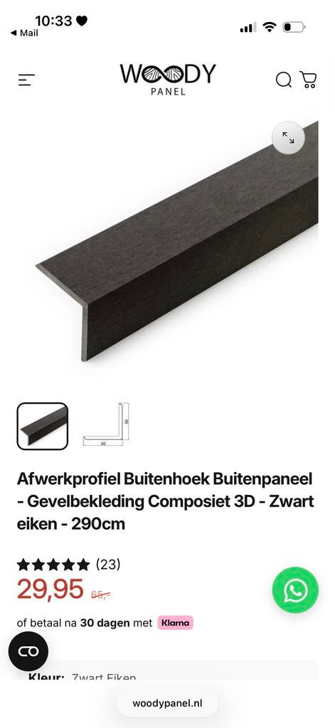 4x Composiet Hoekprofiel Zwart Eiken 290cm - Ongebruikt, Doe-het-zelf en Verbouw, Plinten en Afwerking, Overige materialen, Overige typen