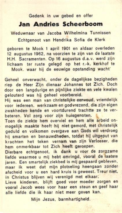 Scheerboom Jan Andries 1901-1962 Mook, Ophalen of Verzenden