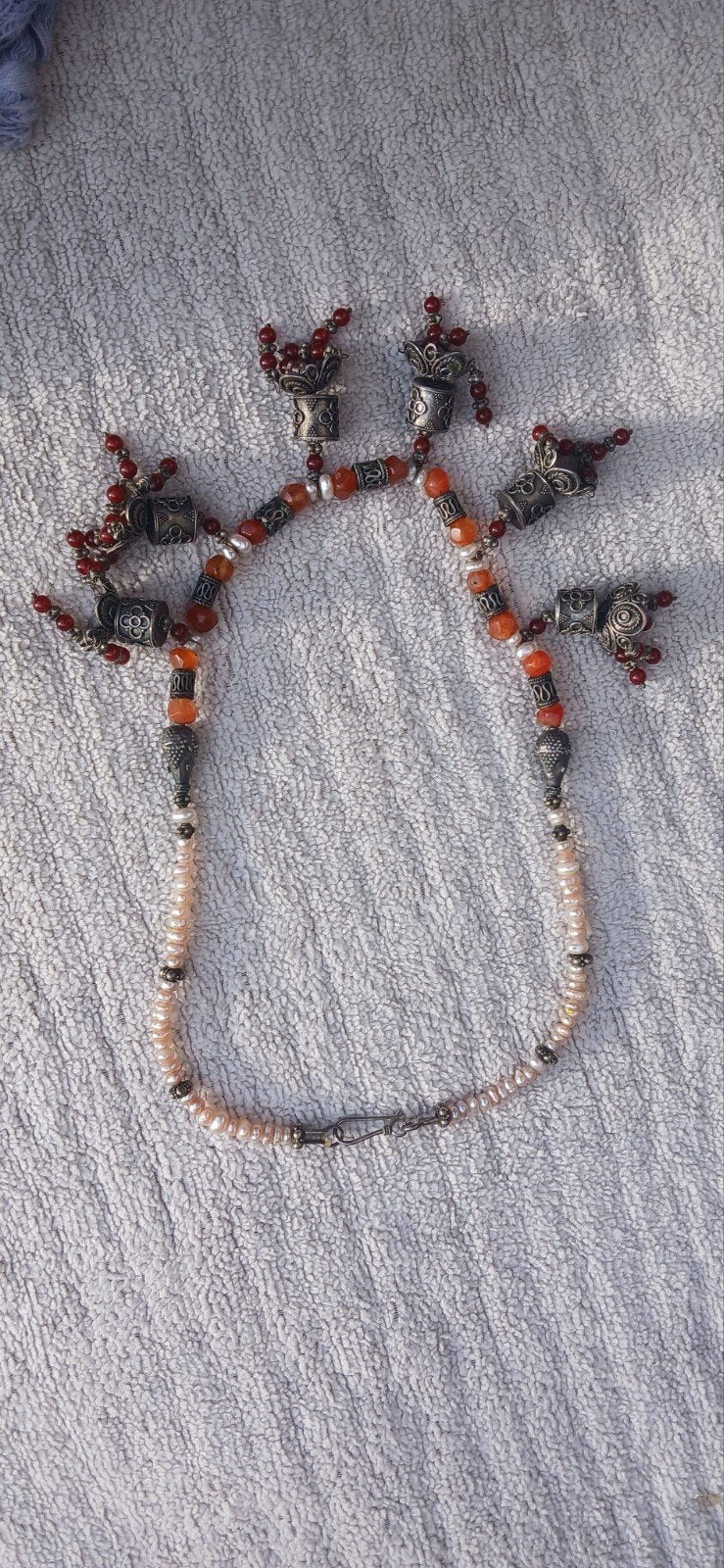 Prachtige Tribale Ketting Zilver, Carneool, Koraal, parels, Ophalen of Verzenden