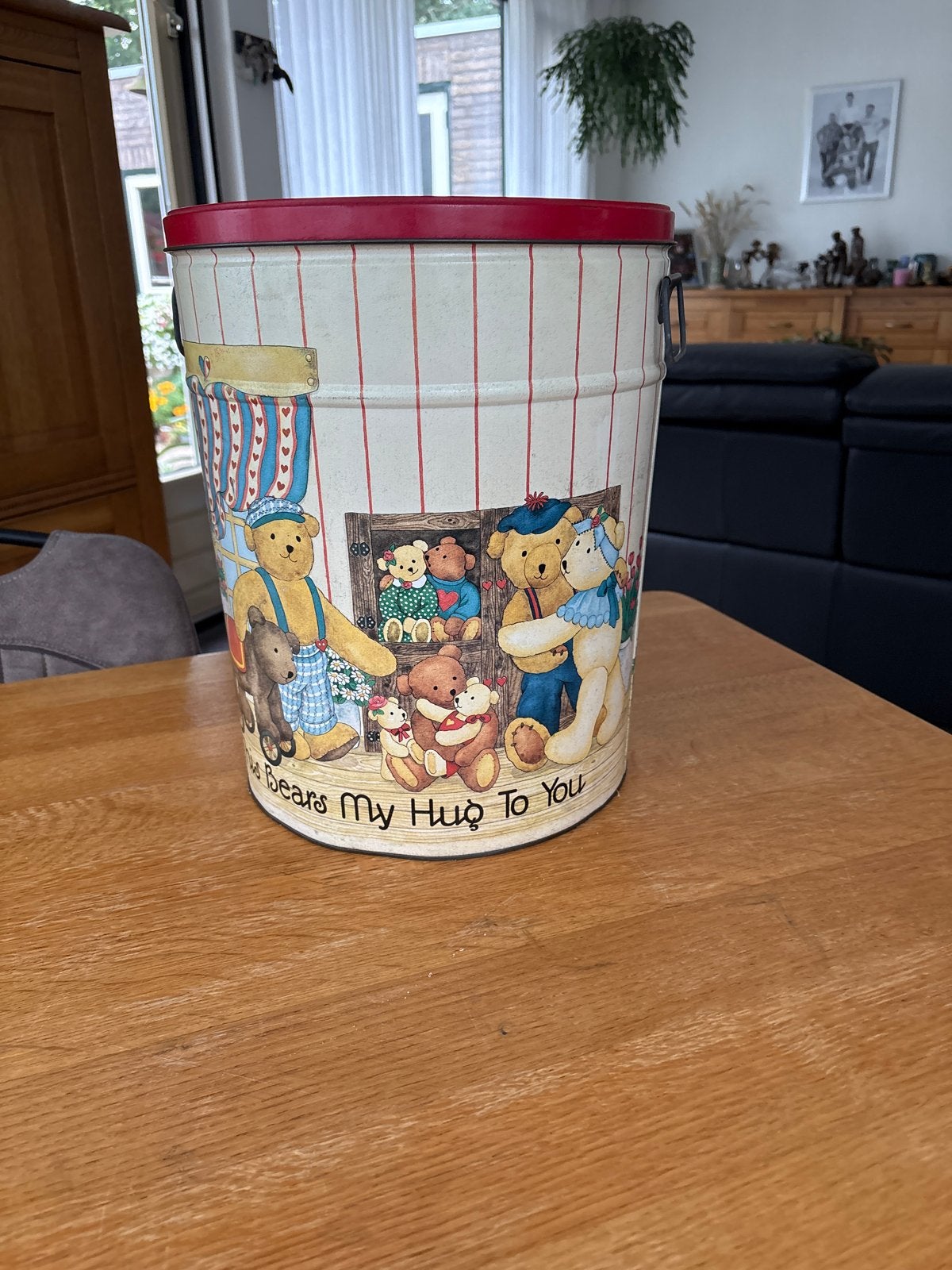 Vintage blikken trommel met teddyberen - Debi Thron 1992, Ophalen of Verzenden