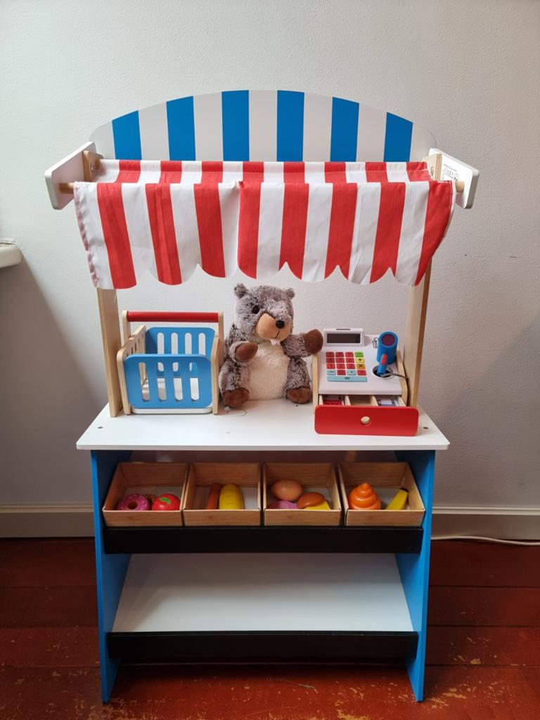 Houten Speelgoedwinkel / Poppentheater met kassa, Ophalen, Gebruikt, Meubelstuk of Keukentje