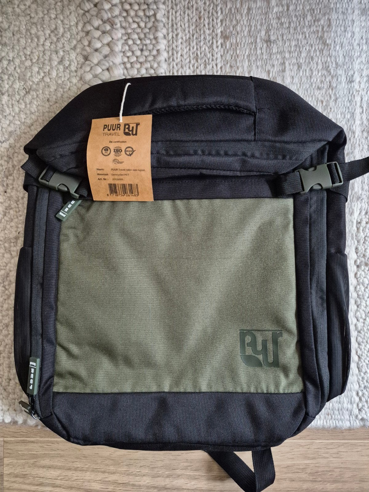 Nieuwe Puur Travel rugzak - Zwart/Groen, 25 tot 40 cm, Nieuw, Ophalen of Verzenden, Overige merken