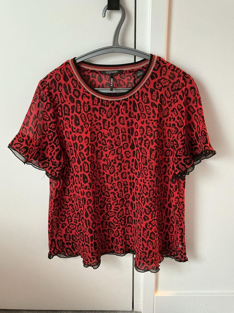 Scotch & Soda Maison Scotch Rode blouse met Luipaardprint, Ophalen of Verzenden, Zo goed als nieuw, Maat 38/40 (M), Rood