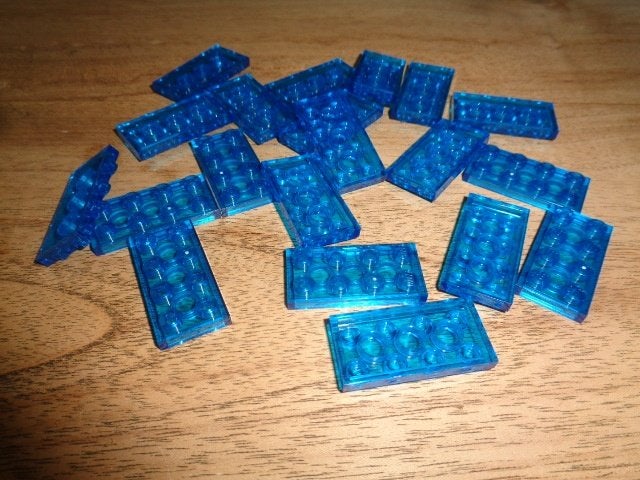 Partij N831=20x Lego plaatjes trans donker blauw 2x4, Lego, Lego, Lego, Nieuw