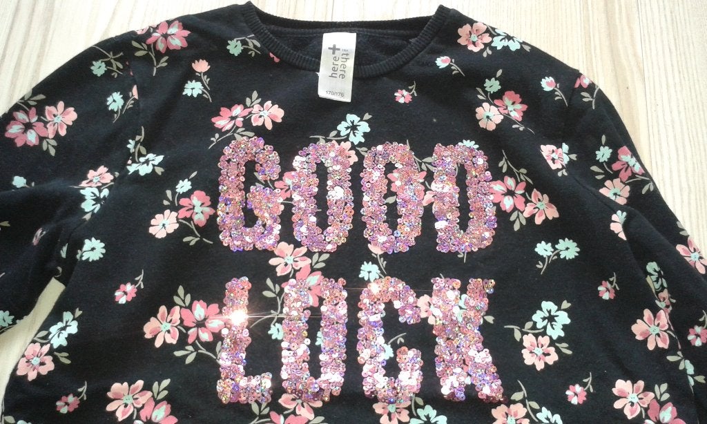 Zwarte sweater bloemen maat 170 - 176, Gebruikt, C&A, Meisje, Trui of Vest