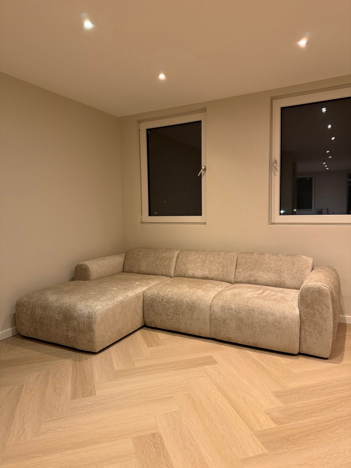 Hoekbank beige Nieuw! 292cm x 169cm, Ophalen, 250 tot 300 cm, Hoekbank, Driepersoons