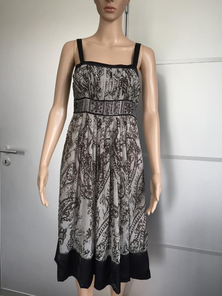C527 STEPS maat 34=XS jurkje jurk bruin/zwart/grijs, Kleding | Dames, Zwart, Ophalen of Verzenden, Zo goed als nieuw, Knielengte