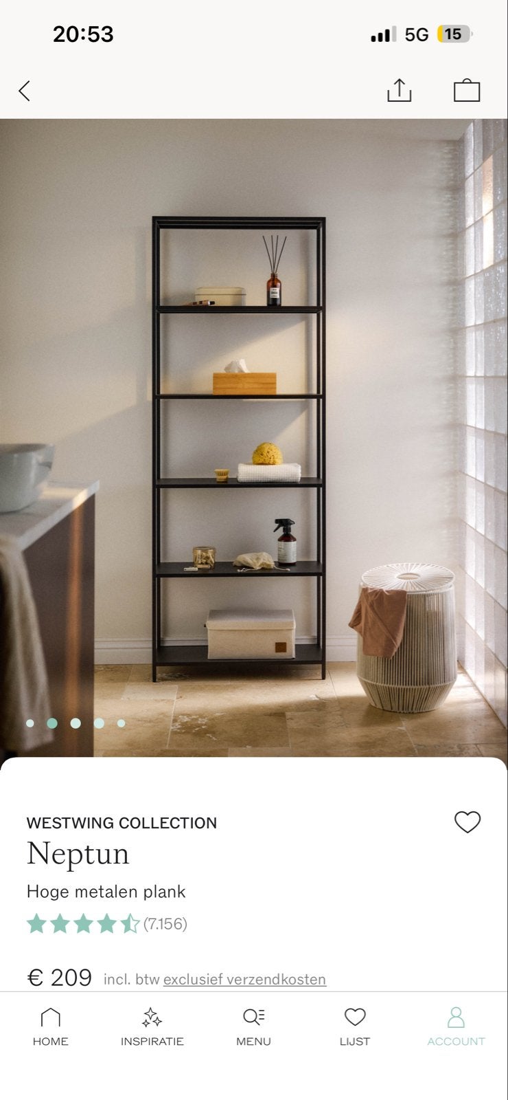 Hoge metalen plank Neptun (Westwing) B70 x H185cm, zwart, Huis en Inrichting, Ophalen, Zo goed als nieuw