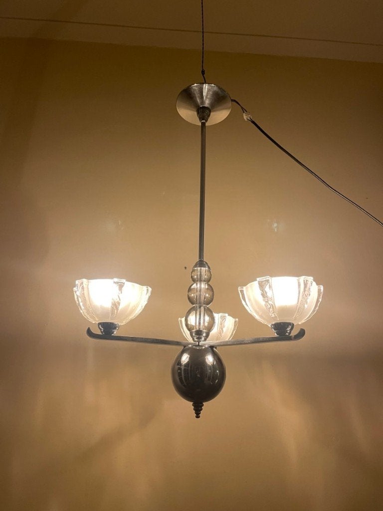 art deco 1930 Lamp Hanglamp Plafondlamp chroom, Ophalen of Verzenden