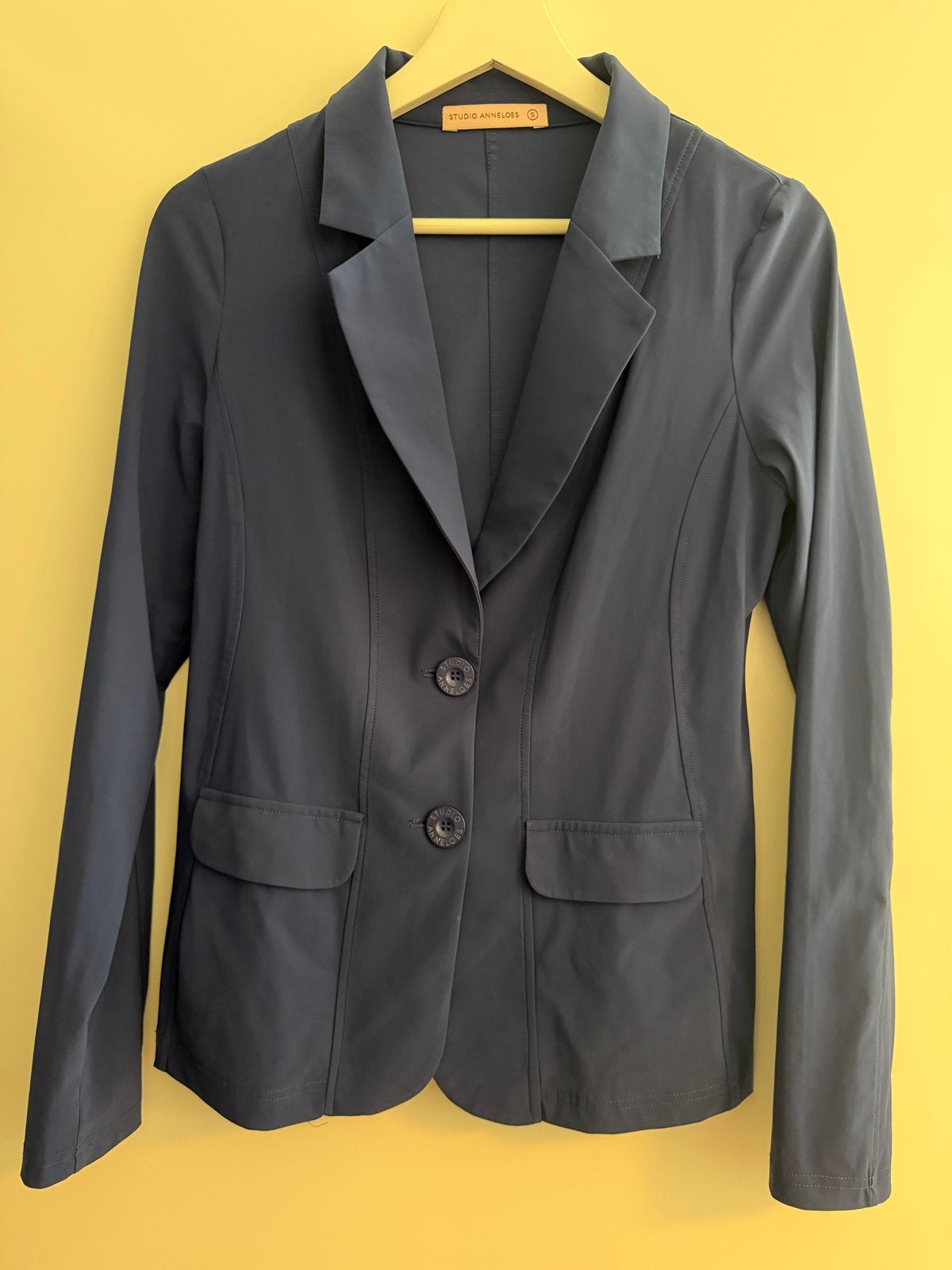 Studio Anneloes Donkerblauwe Blazer Maat S Travelstof, Blauw, Ophalen of Verzenden, Zo goed als nieuw, Jasje