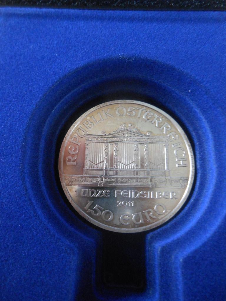 Wiener Philharmoniker 1 Oz Zilver 2011 + Houder, Postzegels en Munten, Edelmetalen en Baren, Ophalen, Zilver