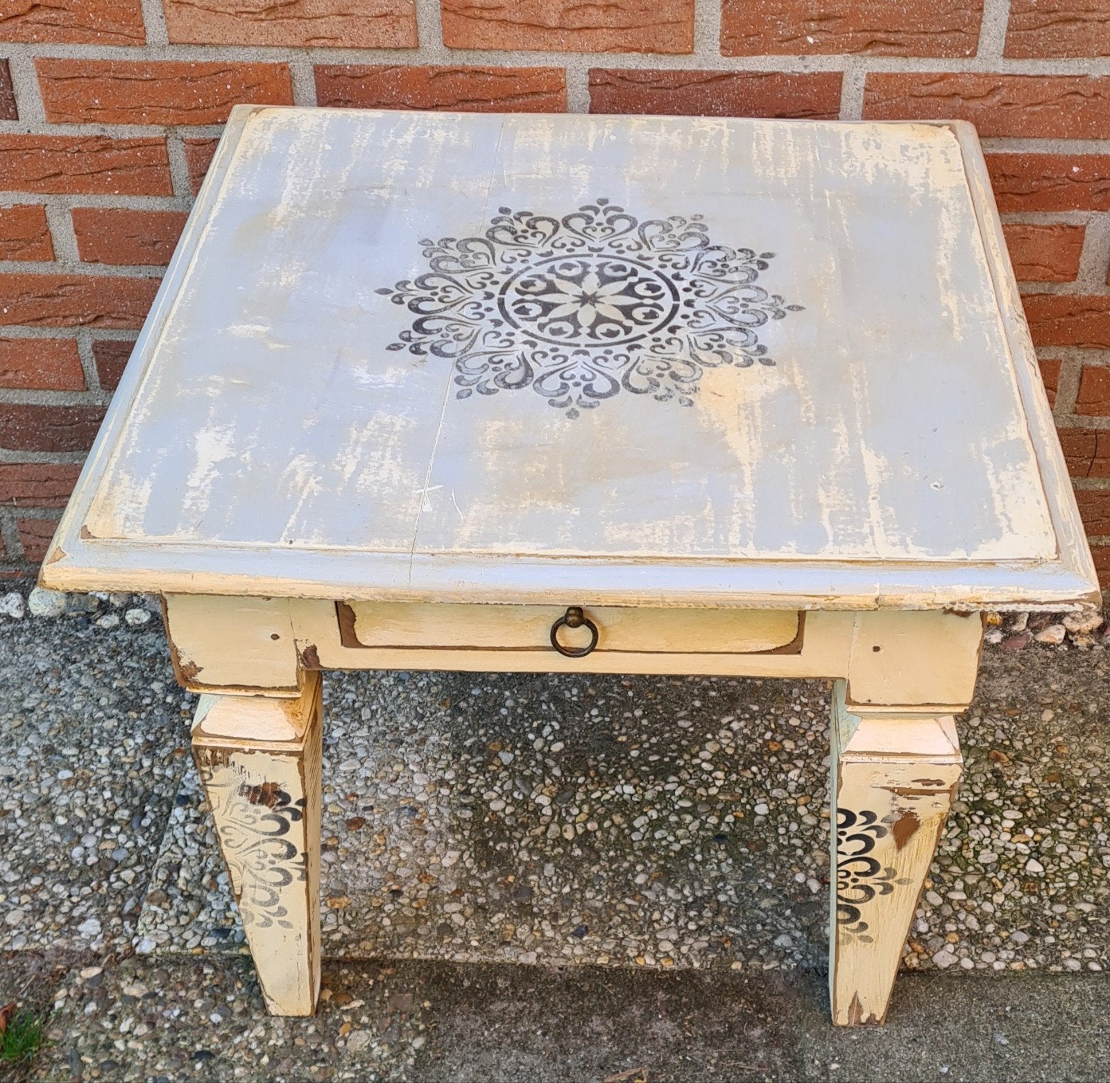 koloniaal tafeltje vintage bali India Ibiza stijl grijs, Oosters bohemian shabby, Vierkant, 55 tot 75 cm, Zo goed als nieuw