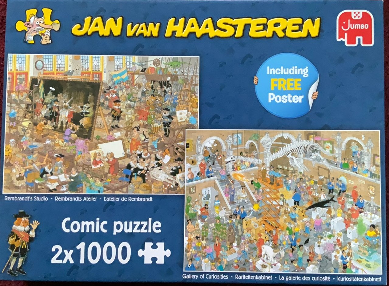 Jan van Haasteren 2x1000 RembrandtsAtelier/Rariteitenkabinet, Hobby en Vrije tijd, Denksport en Puzzels, Ophalen, 500 t/m 1500 stukjes
