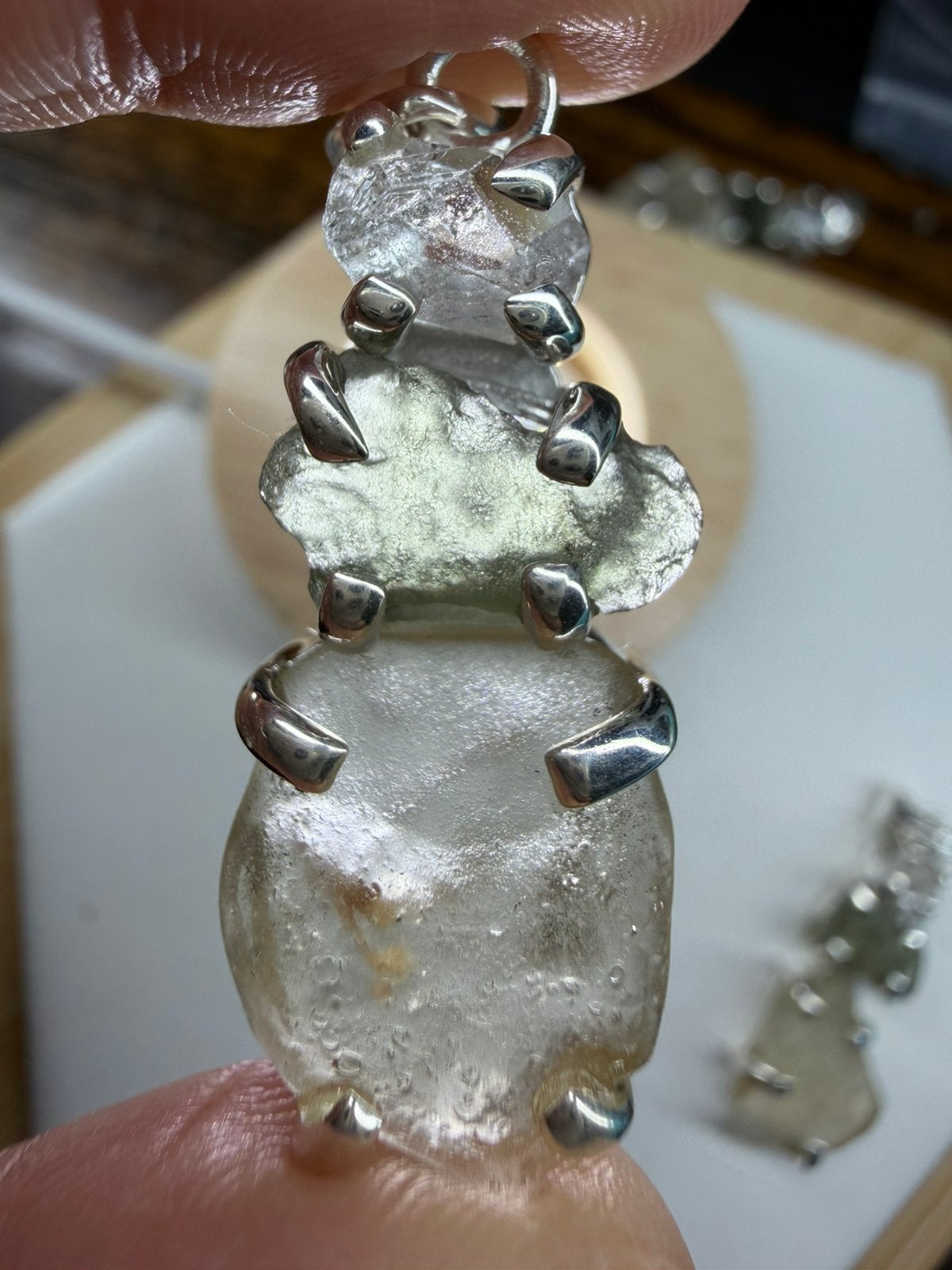 Herkimer Moldaviet Libisch Glas 925 Zilveren Hanger, Overige voorstellingen, Nieuw, Ophalen of Verzenden, Met edelsteen