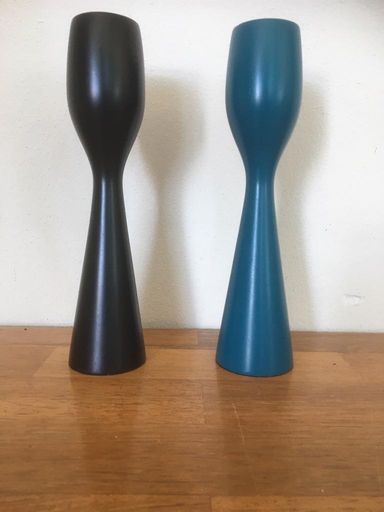 Mooie Deens houten kandelaars 25 cm., Ophalen of Verzenden, Zo goed als nieuw, Hout, 25 tot 50 cm