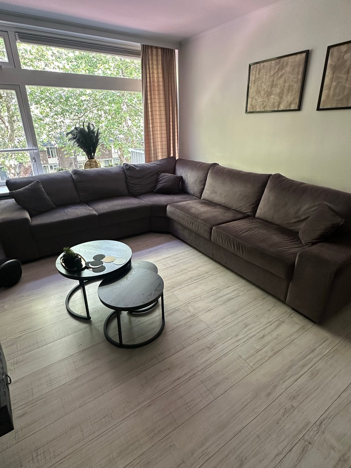 Grote hoekbank met 3 kussentjes - 270x313 cm, Ophalen, Gebruikt, 100 tot 125 cm, Hoekbank