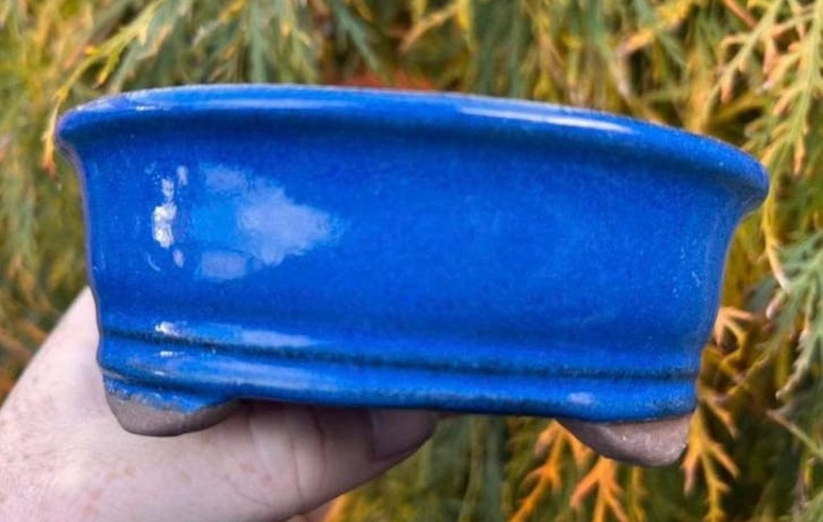 Bonsai schaal blauw-paars geglazuurd aardewerk 13,2x10,8x4,8, Ophalen of Verzenden, Zo goed als nieuw, Overige vormen, Aardewerk