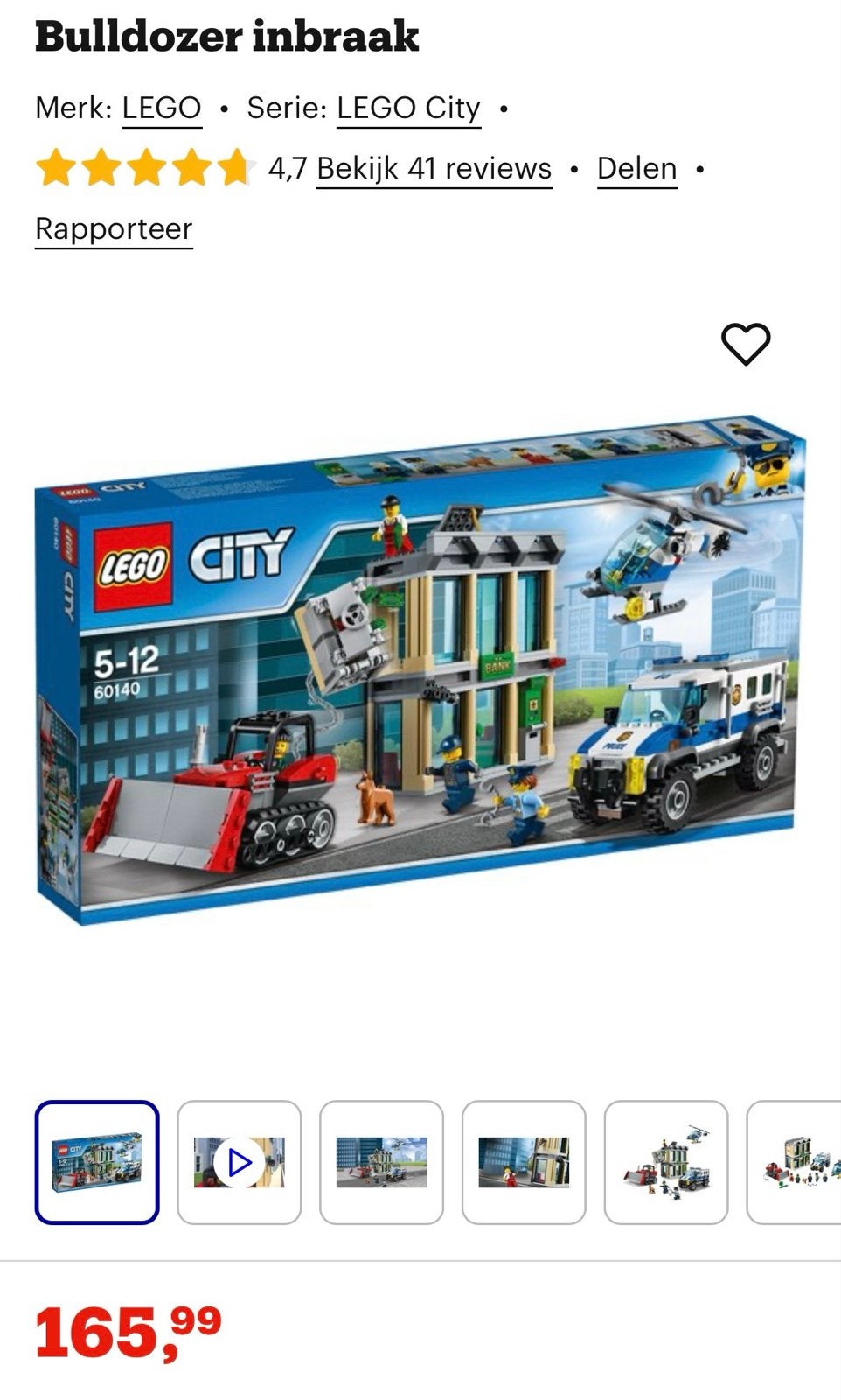 Lego City 60140 Bulldozer Inbraak - Zo goed als compleet, Ophalen of Verzenden, Zo goed als nieuw