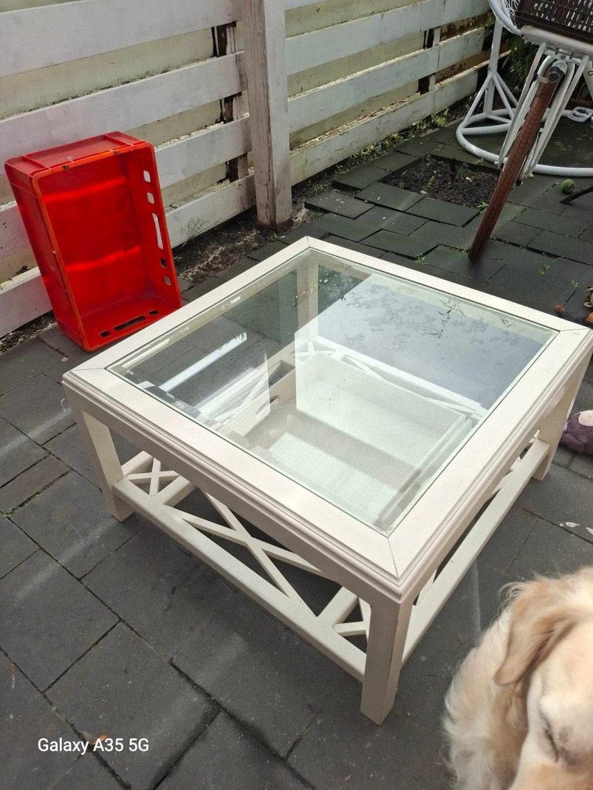 Salontafel met glasplaat, Ophalen, Gebruikt, Vierkant, Overige houtsoorten