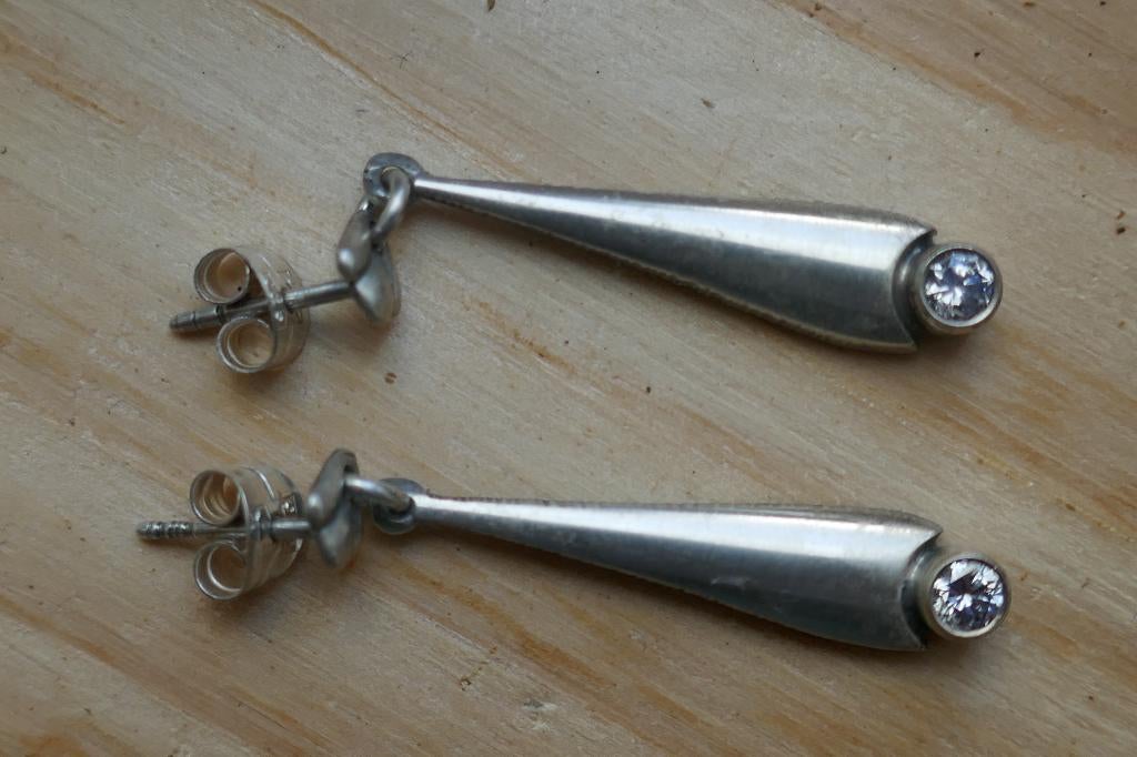 Zilveren oorhangers/pegels  met kristallen, Sieraden, Tassen en Uiterlijk, Oorbellen, Met kristal, Hangers, Verzenden, Zo goed als nieuw