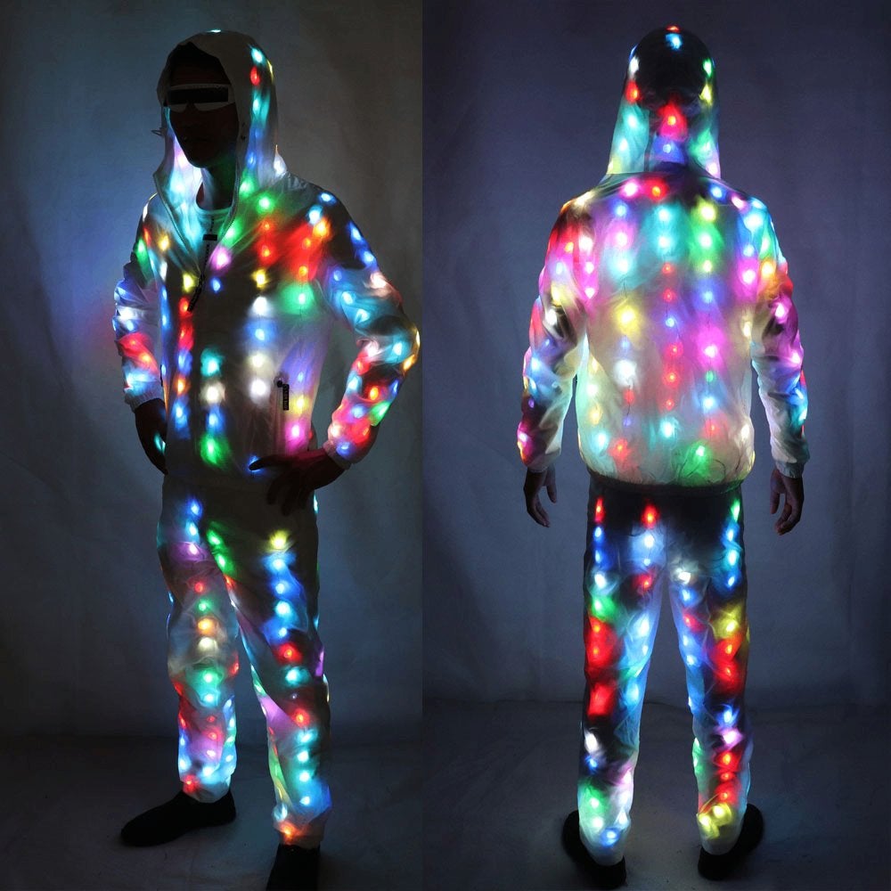 Lichtgevend led pak lampjes kleding jas broek licht feest, Verzenden, Nieuw, Overige maten, Kleding