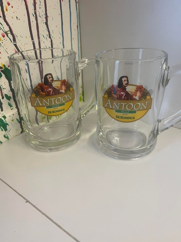 Antoon bierglazen set van 2 glazen, Ophalen of Verzenden, Nieuw, Glas of Glazen, De Koninck