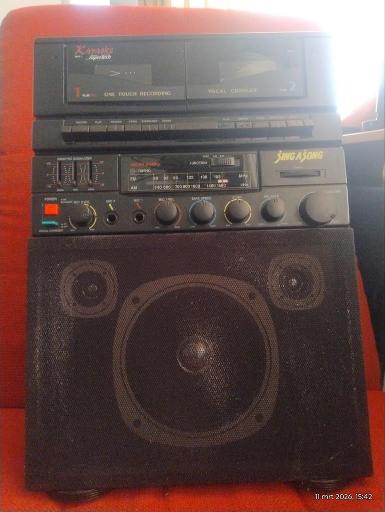 Vintage Karaokesysteem met dubbele cassettedeck en radio, Ophalen of Verzenden, Zo goed als nieuw