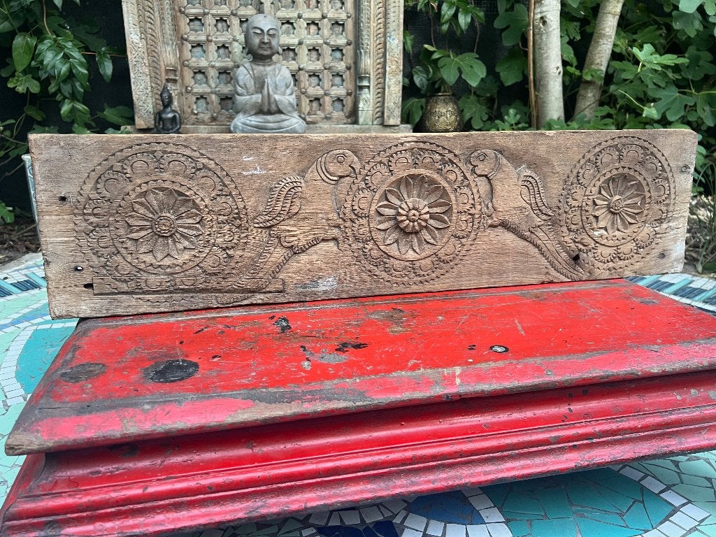 Indiase houtsnijwerk wandpaneel India vogel carving 78 cm, Huis en Inrichting, Verburgt Vintage, 19 cm, Boho, Hout