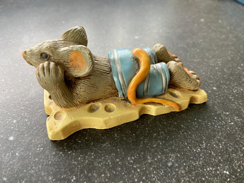 Beeldje muis in zwembroek op plakje kaas 11x6 cm Arti stone, Ophalen of Verzenden, Zo goed als nieuw, Fantasy