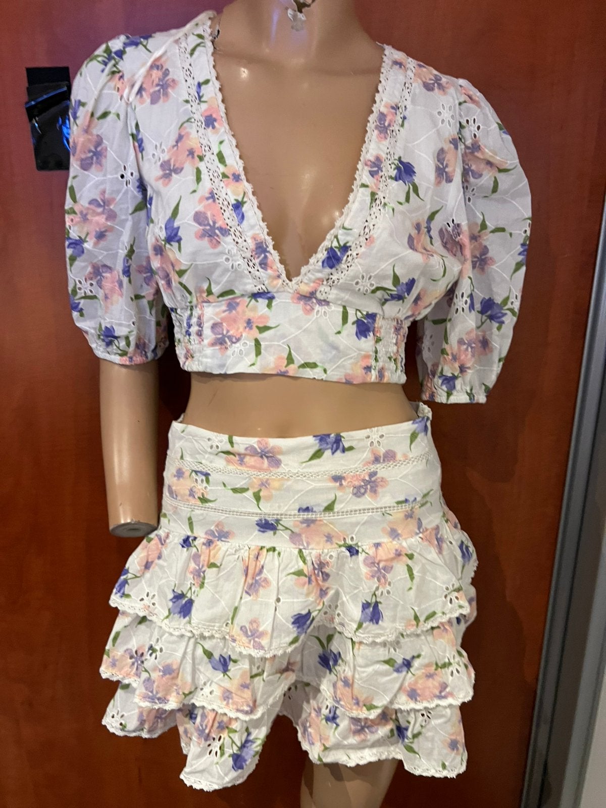 ZARA Bloemenprint Crop Top en Rok Set Maat M, Maat 38/40 (M), Wit, G, Ophalen of Verzenden