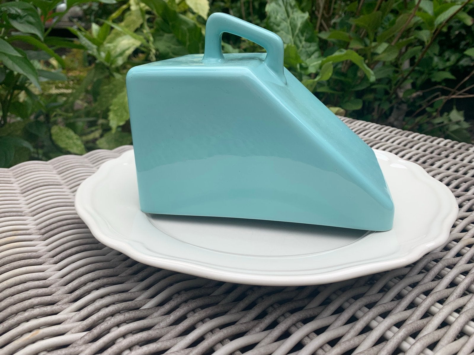 Vintage turquoise kaasstolp met handvat, Huis en Inrichting, Keuken | Servies, Zo goed als nieuw, Overige typen, Overige stijlen