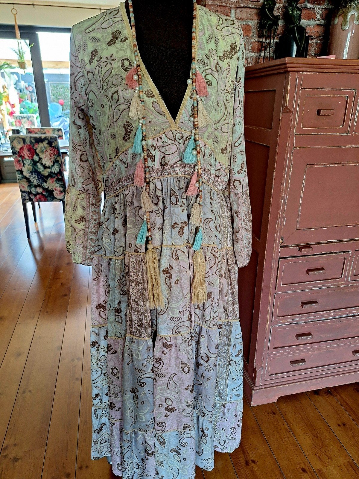 Jurk maat m l ibiza boho style, Ophalen of Verzenden, Zo goed als nieuw, Groen, Onder de knie
