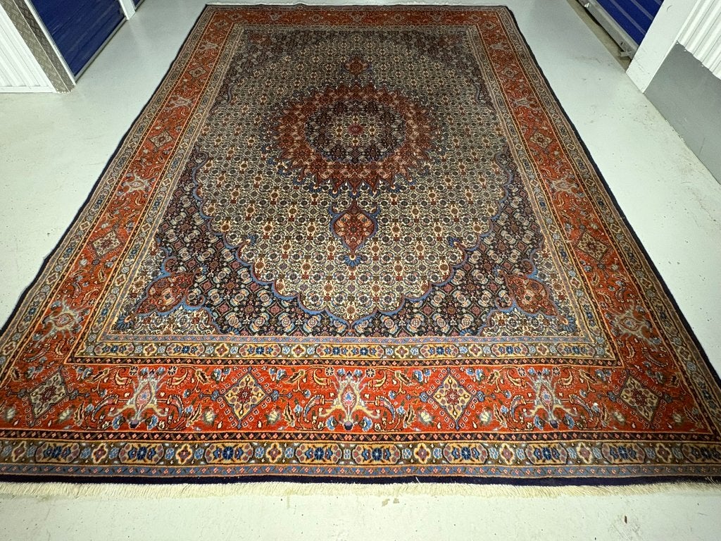 Perzisch Oosterse handgeknoopt tapijt Moud 3.56 x 2.47 meter, Perzisch Oosterse Moud, 200 cm of meer, Geel, Ophalen of Verzenden