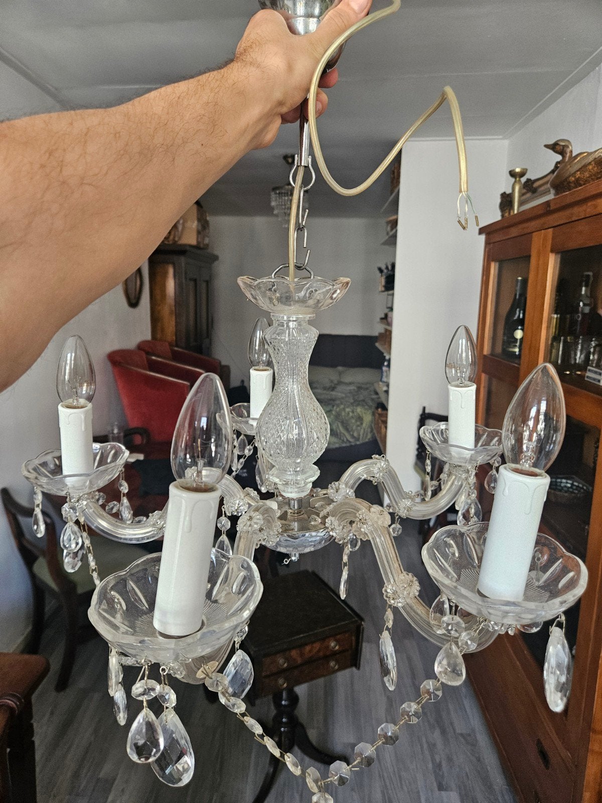 Oude vintage kroonluchter, Ophalen, Gebruikt, Glas, Vintage, Klassiek, Retro
