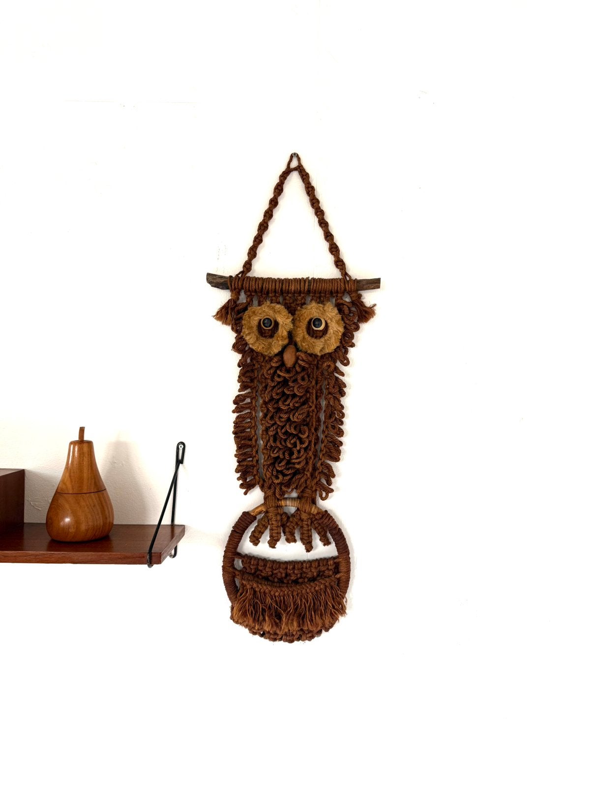 Vintage macramé uil wandhanger, jaren ‘70, 30 cm, Wandhanger, Vintage, Zo goed als nieuw