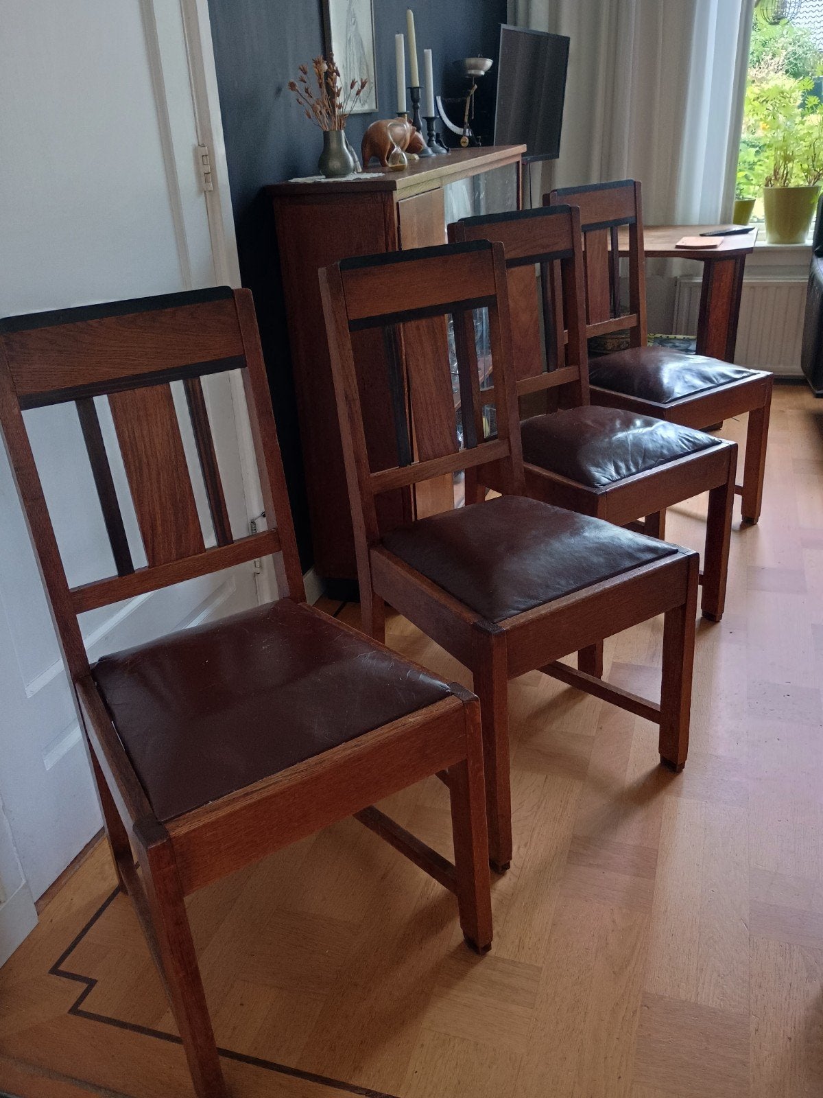Set van 4 Art Deco Eikenhouten Stoelen Jaren '30, Ophalen