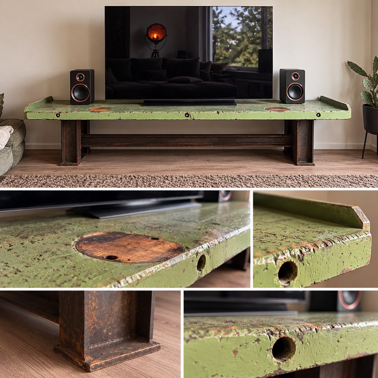 Industrieel TV-meubel, Ophalen, Gebruikt, 200 cm of meer, Minder dan 100 cm