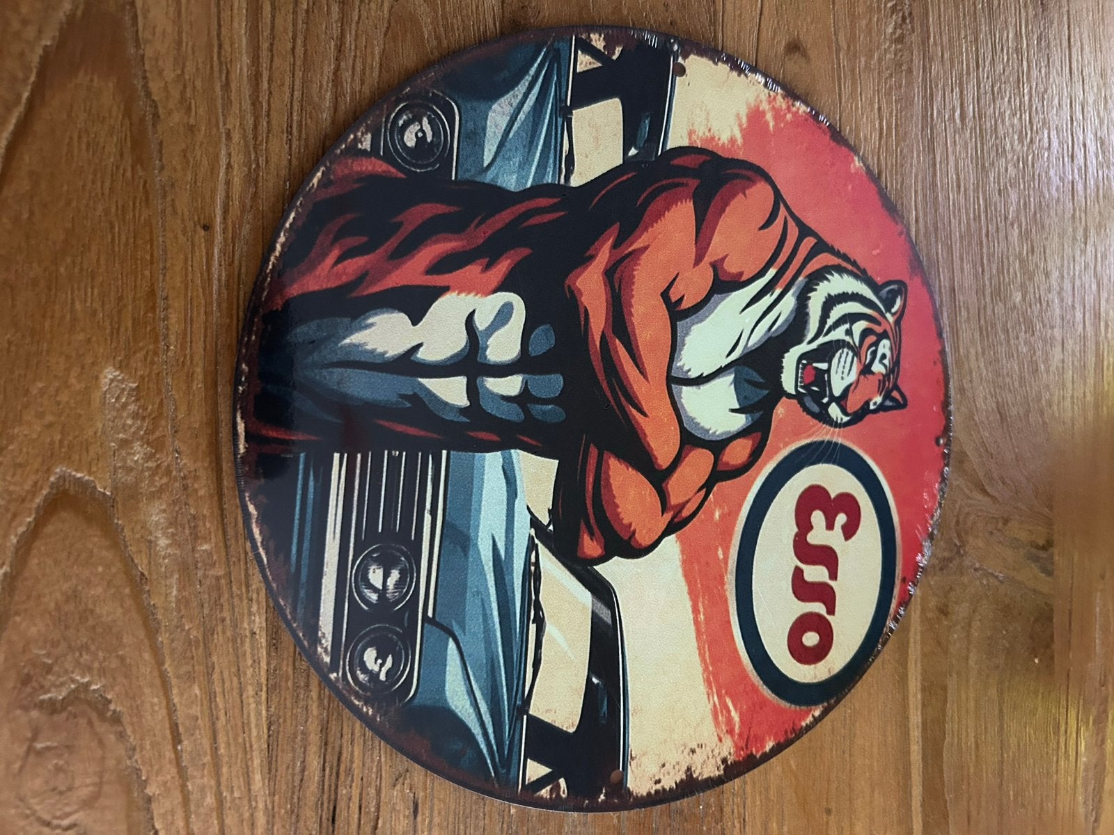 Rond metalen bordje - Esso Tiger - Vintage look 20x20cm, Ophalen of Verzenden, Nieuw